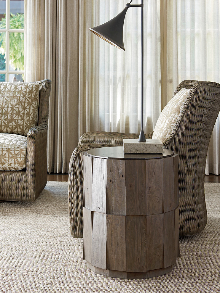 Everett Round Travertine End Table   Transitional   Side Tables And End Tables   by Lexington Home Brands  Houzz