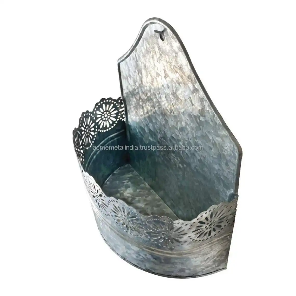 Galvanized Flowerpot Garden Flower Pot Planter Premium Quality Designer Grey Color Tin Indoor Wall Mounted Flower Pot