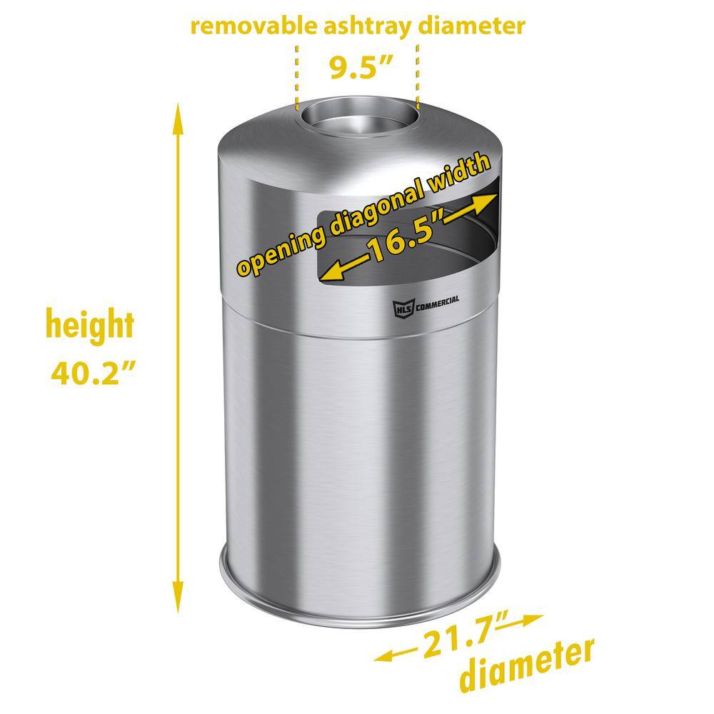 HLS COMMERCIAL 50 Gal. Stainless Steel Outdoor Trash Can Galvanized Steel Inner Bin Removable Ashtray Dual Side Entry for Business THD50DSO