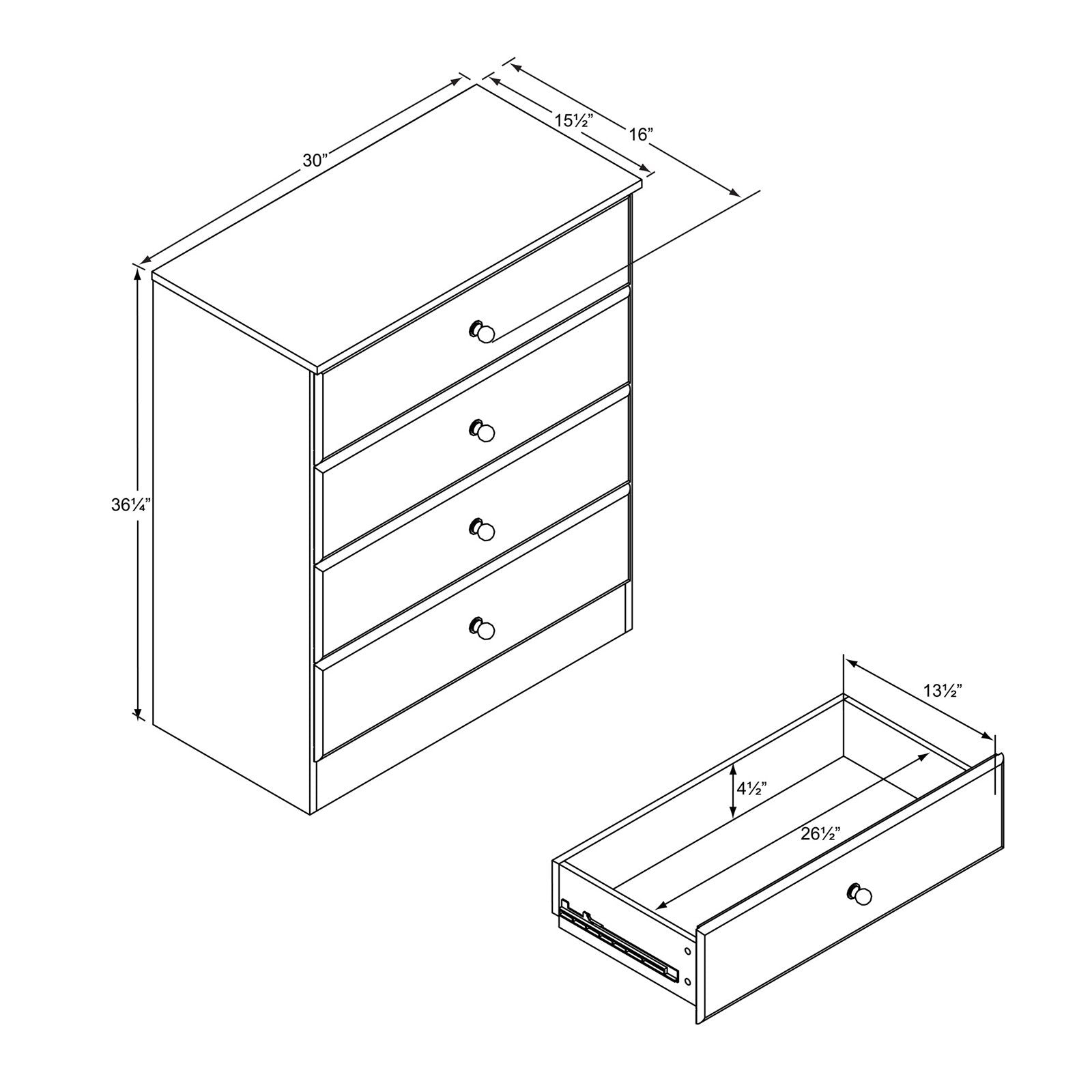 Prepac Astrid 4 Drawer Wooden Dresser Chest, 16