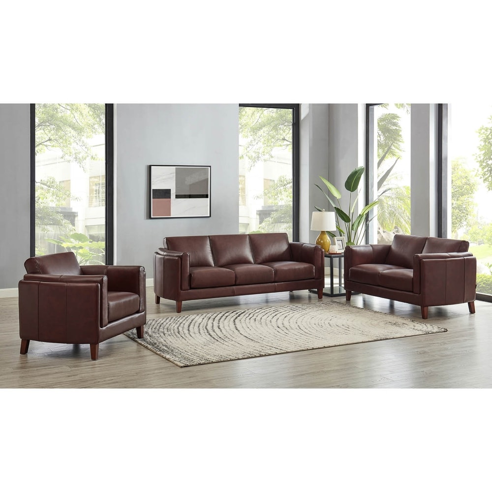 Hydeline Maui Top Grain Leather Sofa and Chair Set With Feather  Memory Foam and Springs