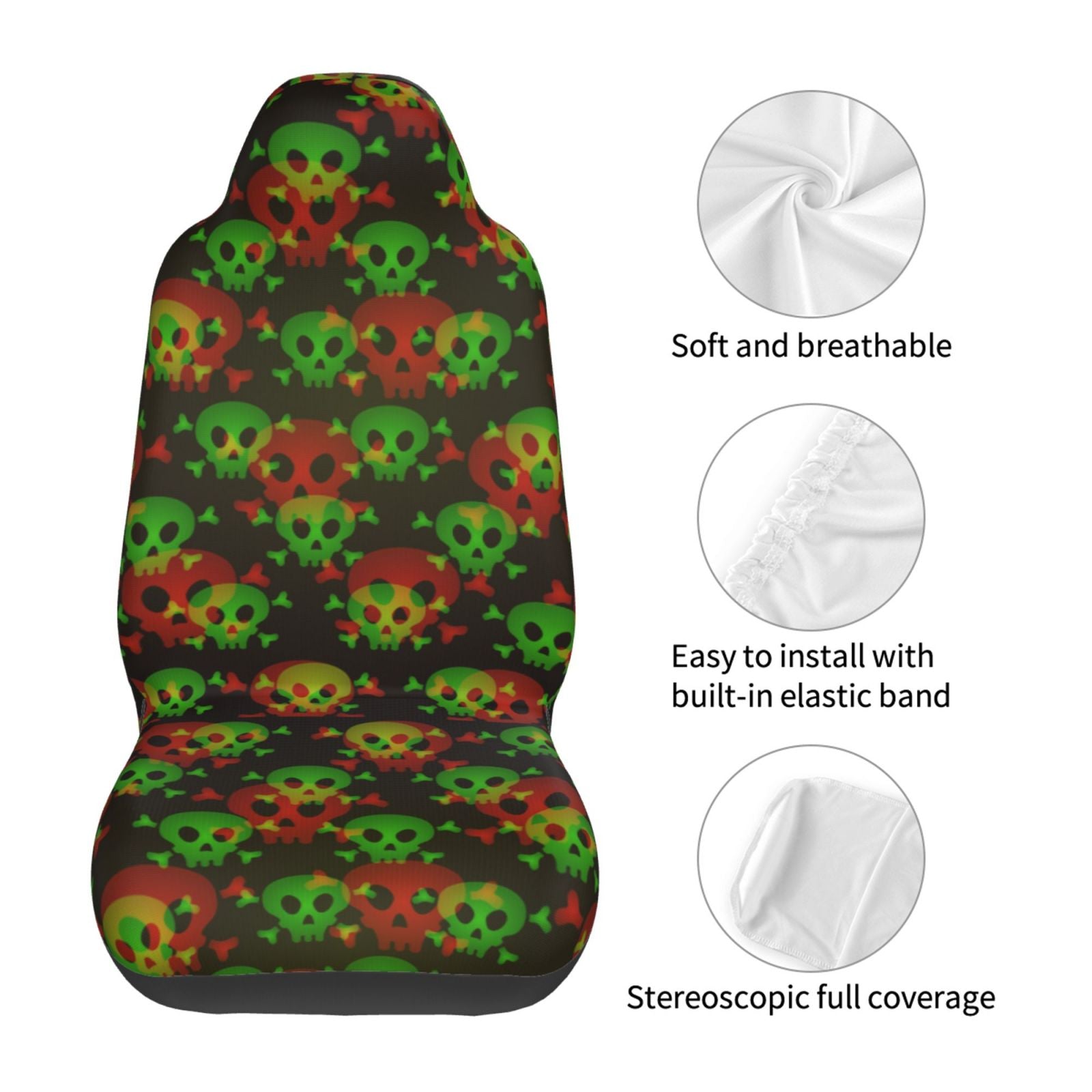 TEQUAN Front Seat Covers， Halloween Death Skull Pattern 2 Piece Car Seat Cover Fit Most Car SUV Truck Van