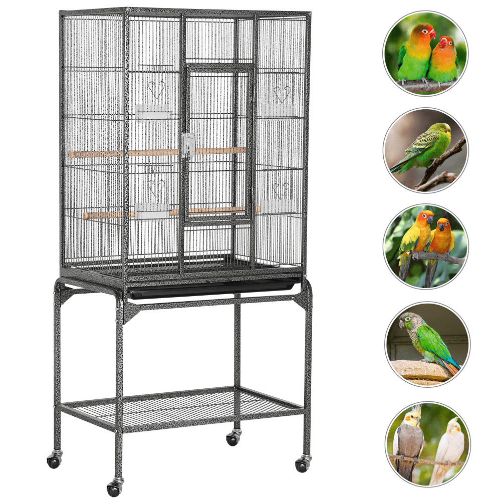 generic 54''H Large Rolling Metal Parrot Cage Bird Cage with Detachable Stand for Conures Parakeets Cockatiels， Hammered Black