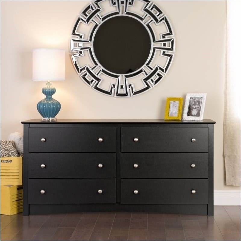 Bowery Hill 6 Drawer Double Dresser in Black