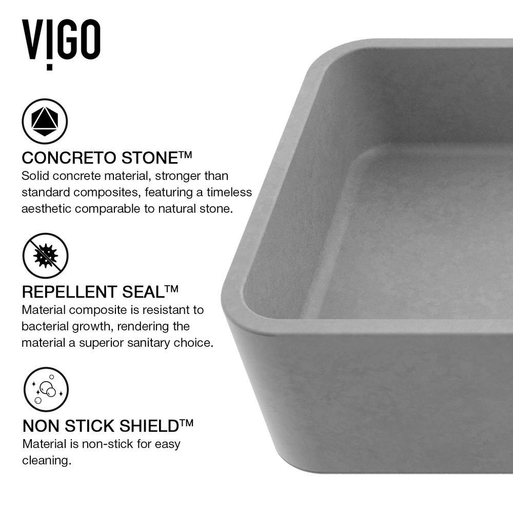 VIGO Palazzo Gothic Gray Concreto Stone 24 in. L x 11 in. W x 5 in. H Rectangular Vessel Bathroom Sink VG04060