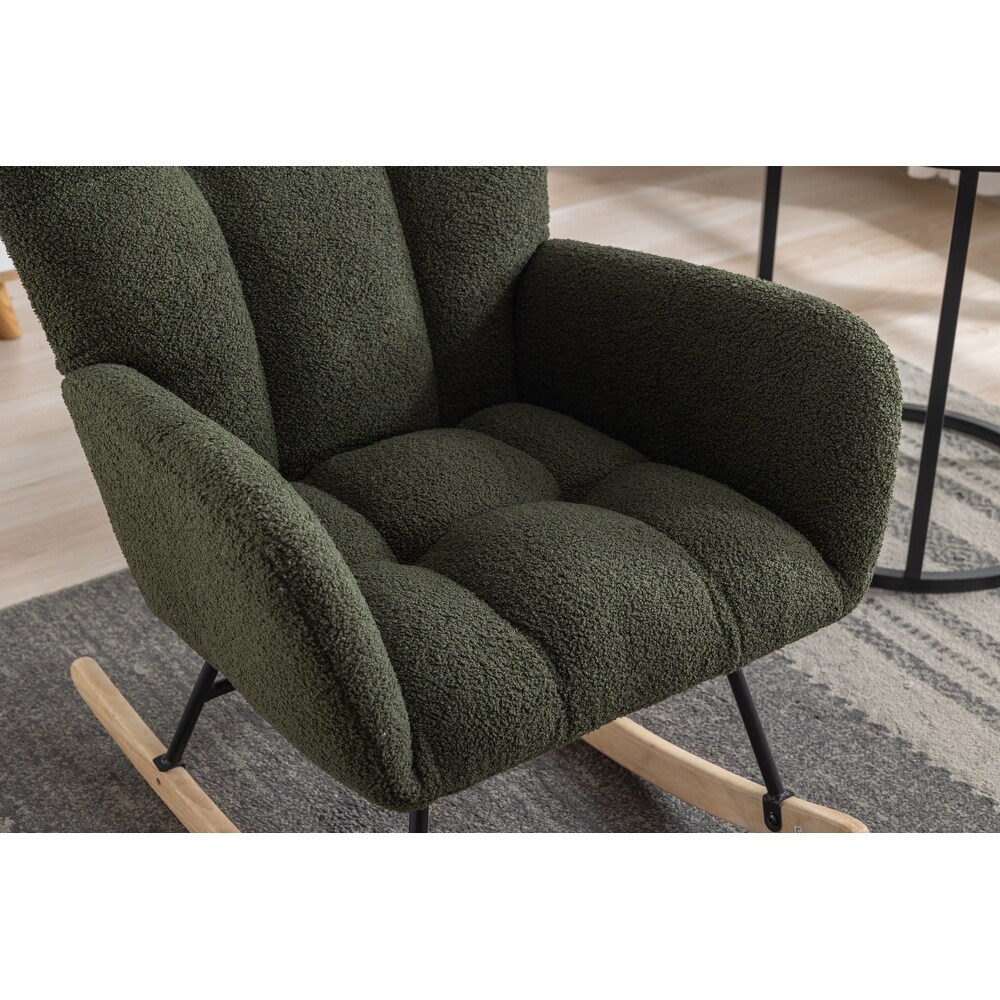 Soft Velvet Rocking Chair  Comfy Wingback Glider Rocker  Dark Green