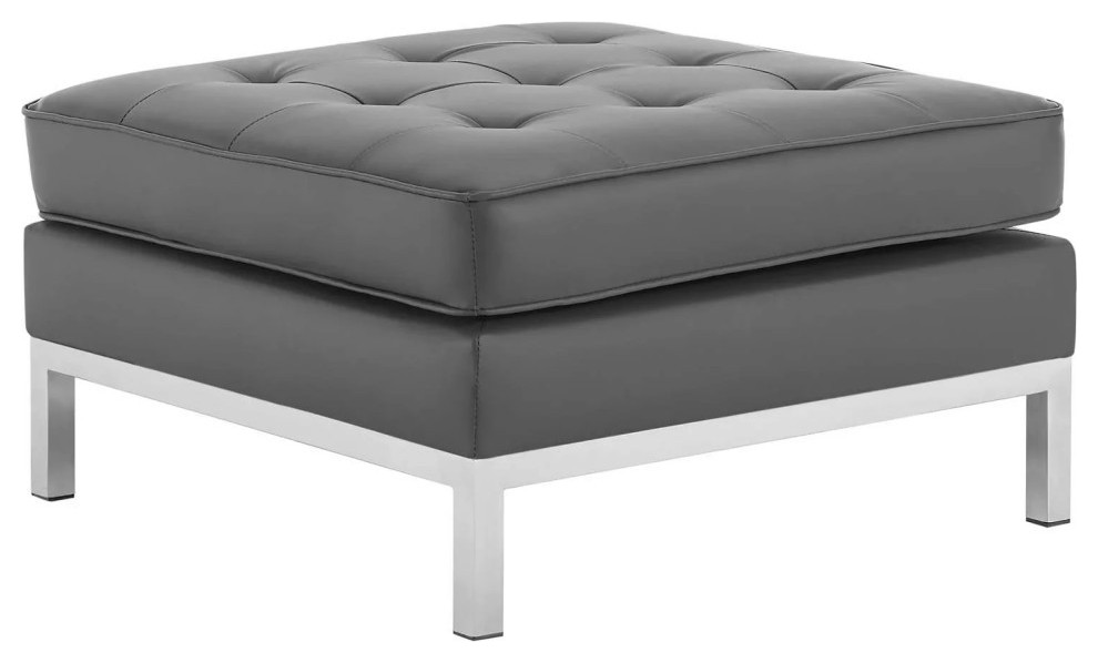 Milan Gray Silver Tufted Upholstered Faux Leather Ottoman   Contemporary   Footstools And Ottomans   by V.S.D Furniture  Houzz