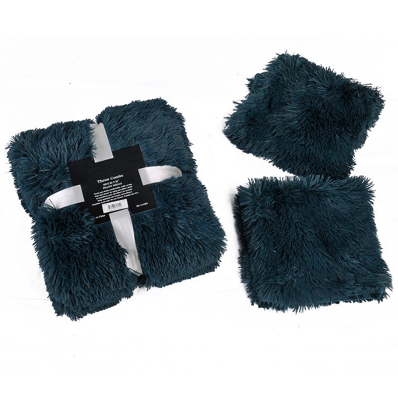 Shaggy Faux Fur Throw with 2 Pillow Shell Set