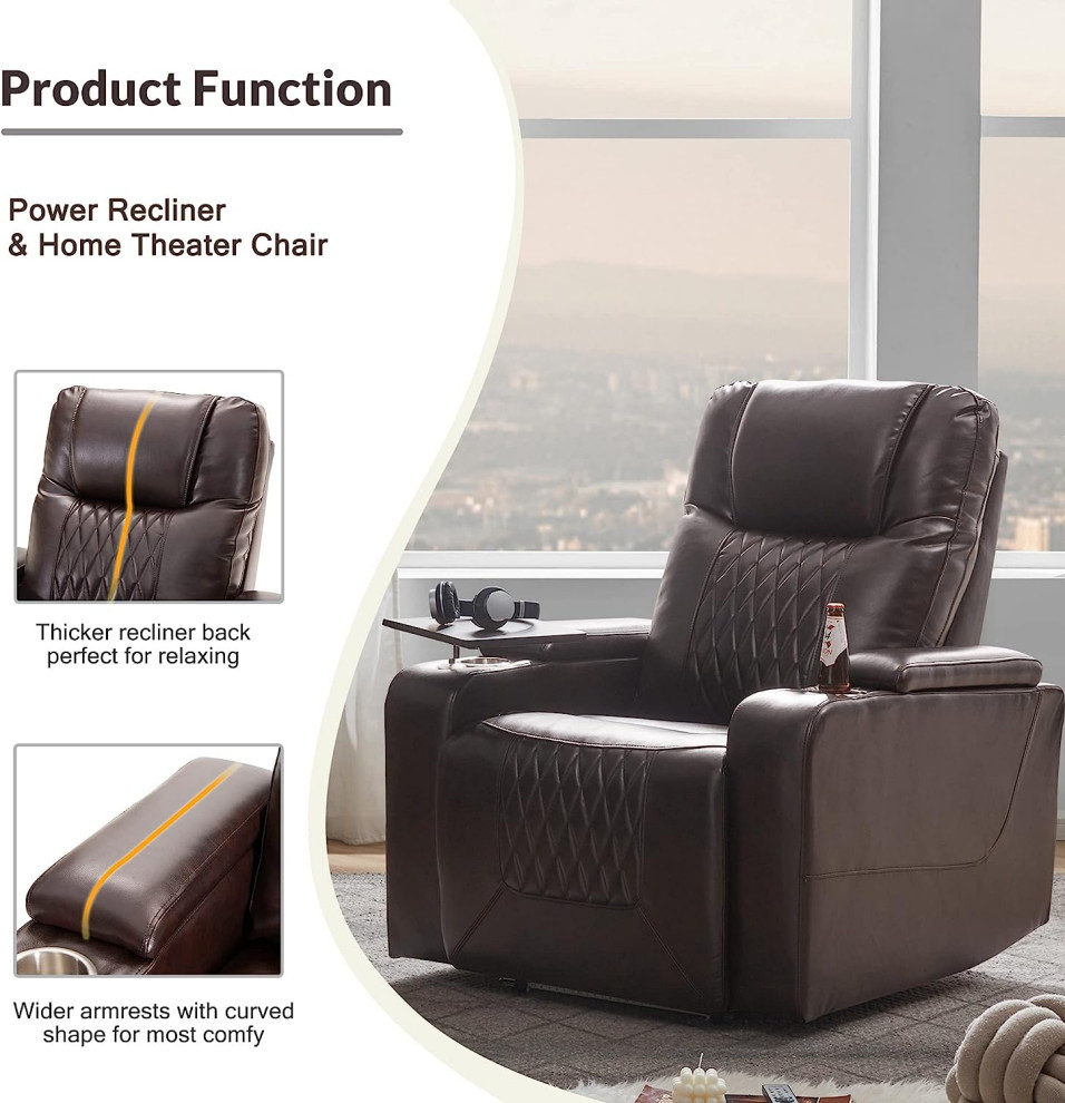 Modern Electric Power Recliner  Swiveling Tray Table  amp2 Cup Holders   Modern   Recliner Chairs   by Decor Love  Houzz