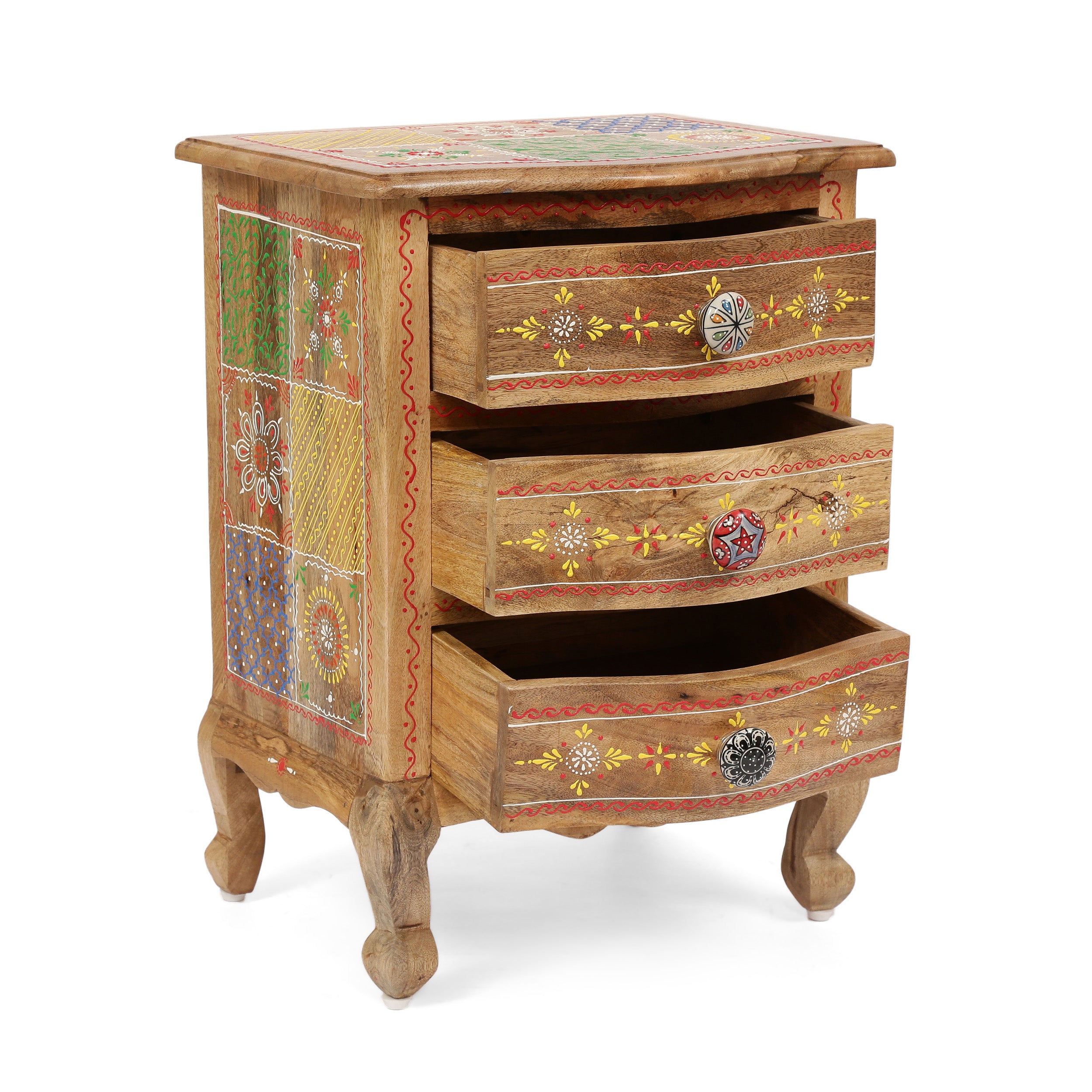 Valdosta Handcrafted Boho Mango Wood 3 Drawer Nightstand