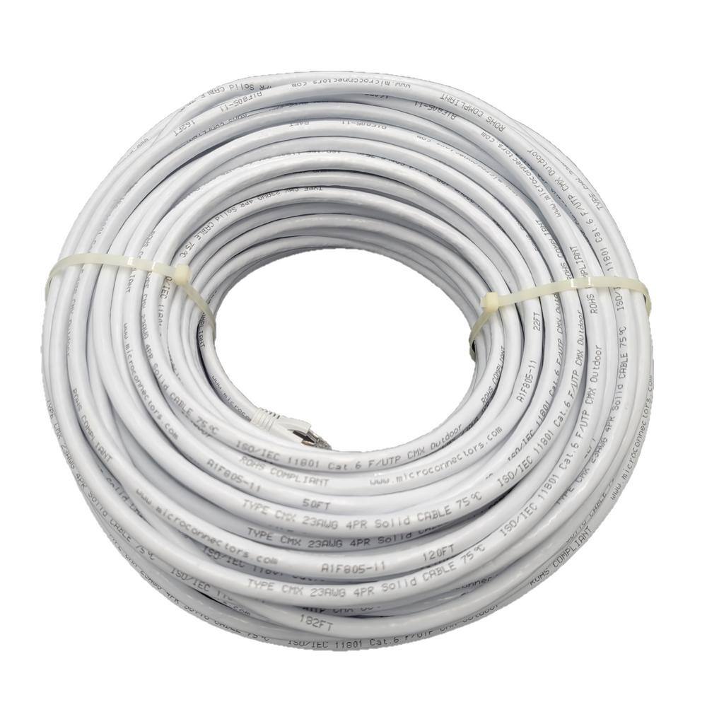 Micro Connectors Inc 200 ft. CAT6 Outdoor-Rated Shielded Ethernet Cable Kit with Waterproof Coupler in White E08-200WOU-KT