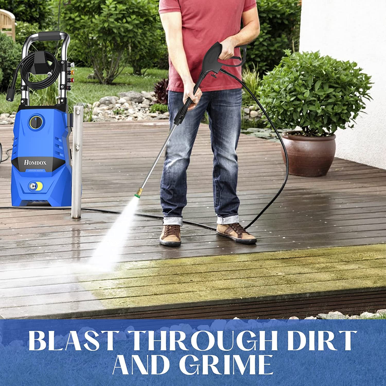 Electric Pressure Washer, 2.3 GPM Pressure Washer 1700W High Power Washer Cleaner Machine with 4 Nozzle Foam Cannon for Cars,Homes,Driveways,Patios(Blue)