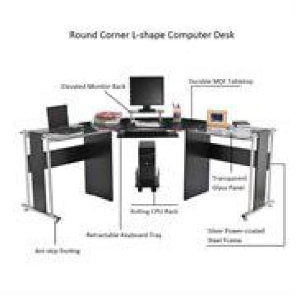 HOMCOM 68.9 in. Black Wooden L-Shaped Computer Desk with Slide-Out Keyword Tray 920-059