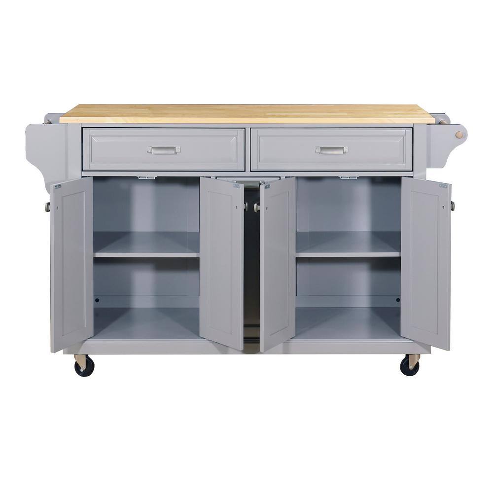 Whatseaso Grey Wood 60.50 in. Kitchen Island with Storage MY23K-110515839