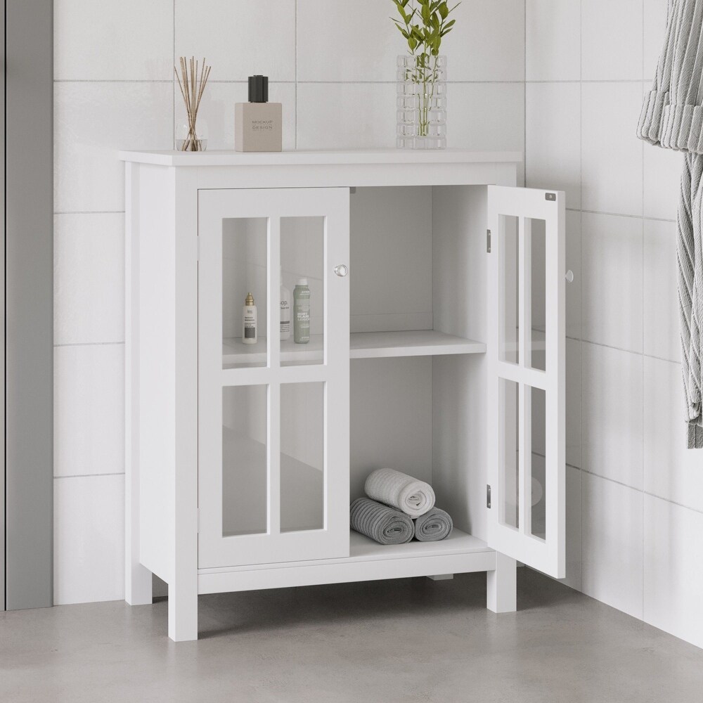 Buffet Cabinet with Interior Shelf and Glass Doors  White