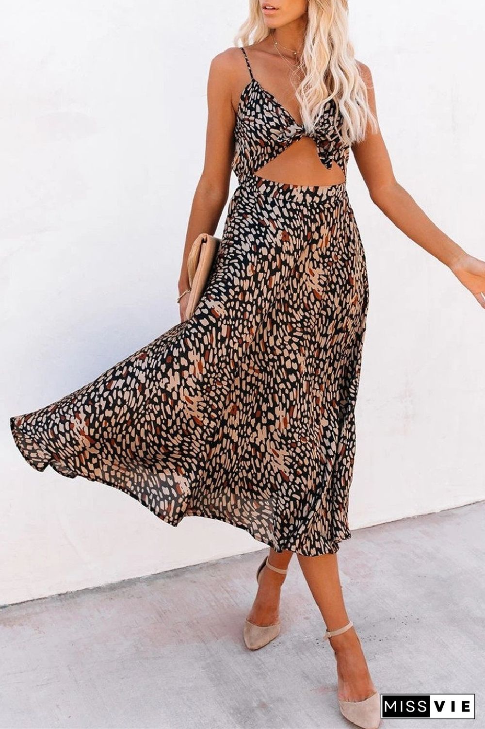 KarliDress Leopard Taste Printed Cutout Midi Dress P12629