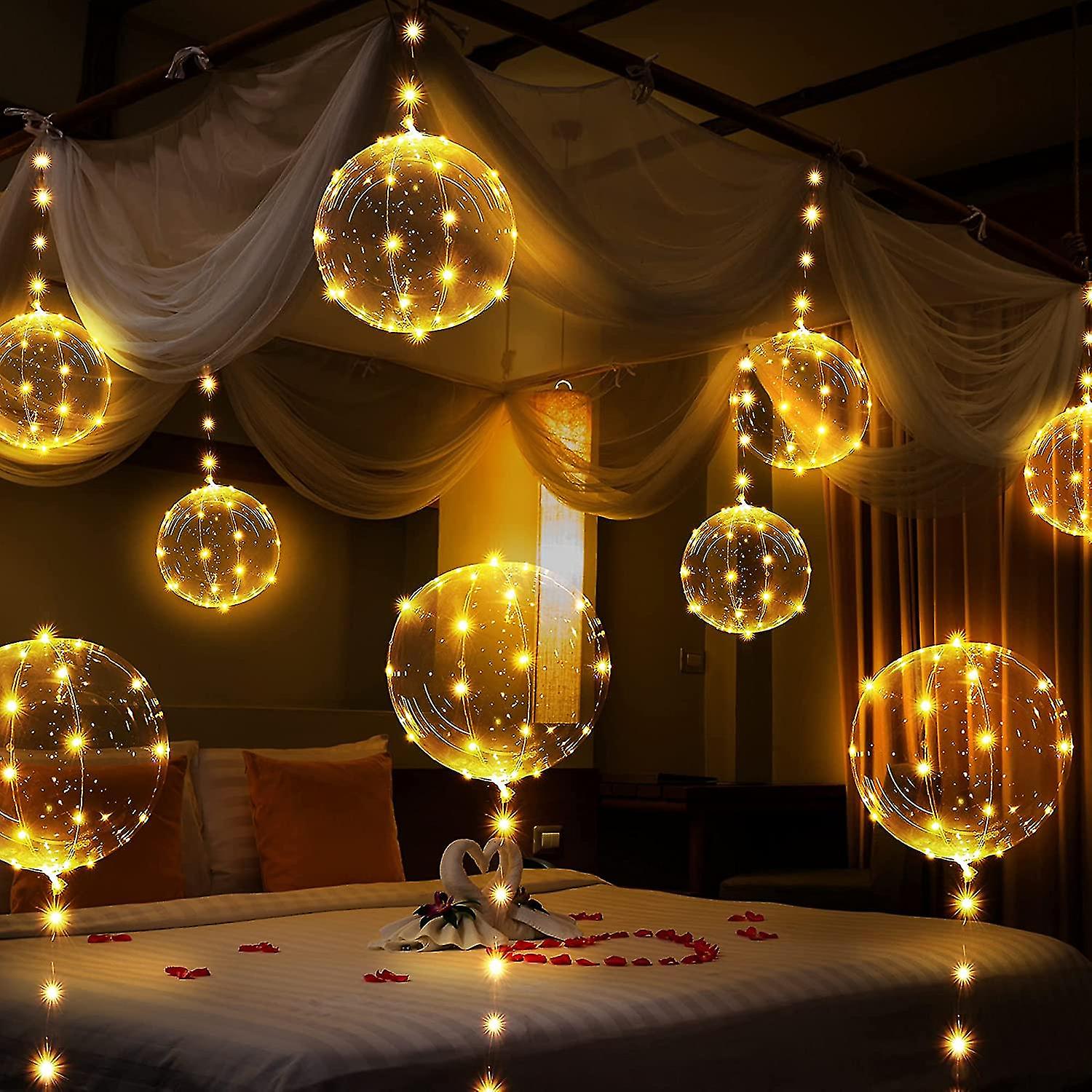 6 Pieces Led Luminous Balloons， Warm White Bubble Transparent