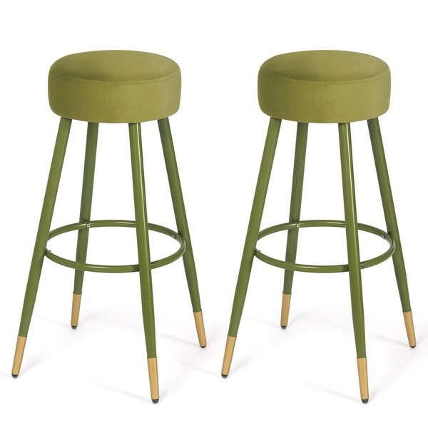 Adeco Bar Stools， Set of 2 Round Velvet Breakfast Stools Footrest - 20.5