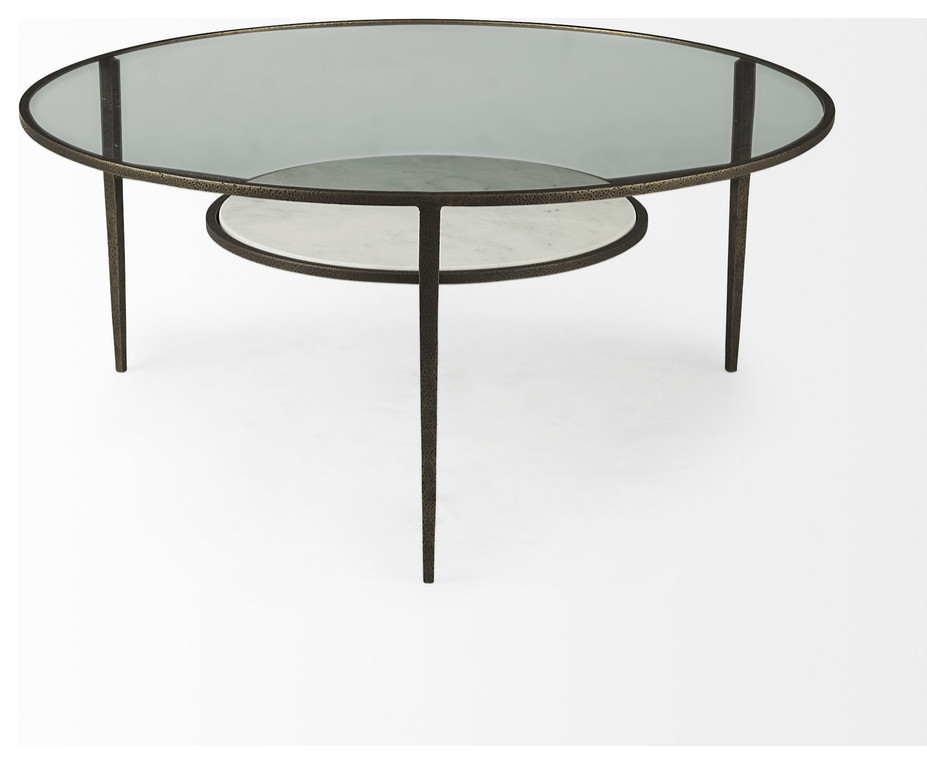 Iron Glass And Marble Round Coffee Table   Contemporary   Coffee Tables   by HomeRoots  Houzz