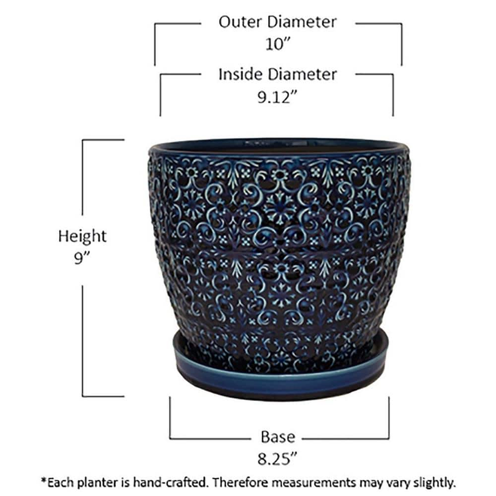 Trendspot 10 in. Dia Blue Mediterranean Bell Ceramic Planter CR11403S-100A