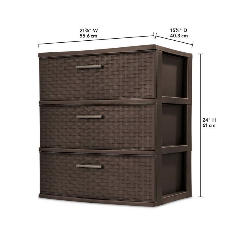 Sterilite 3 Drawer Wide Weave Storage Tower Plastic Decorative Organizer Drawers