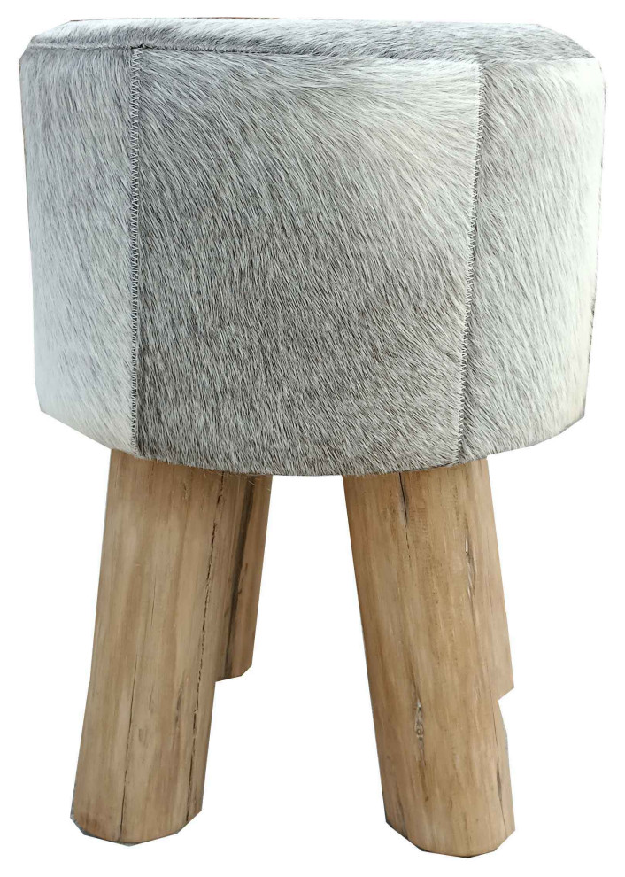 Joni Stool and Pouf  Gray Cowhide   Transitional   Footstools And Ottomans   by Foreign Affairs Home Decor  Houzz