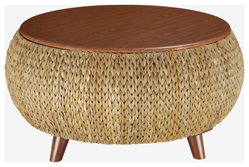 Gallerie Decor Bali Breeze Round Transitional Wood Coffee Table in Natural   Tropical   Coffee Tables   by Homesquare  Houzz