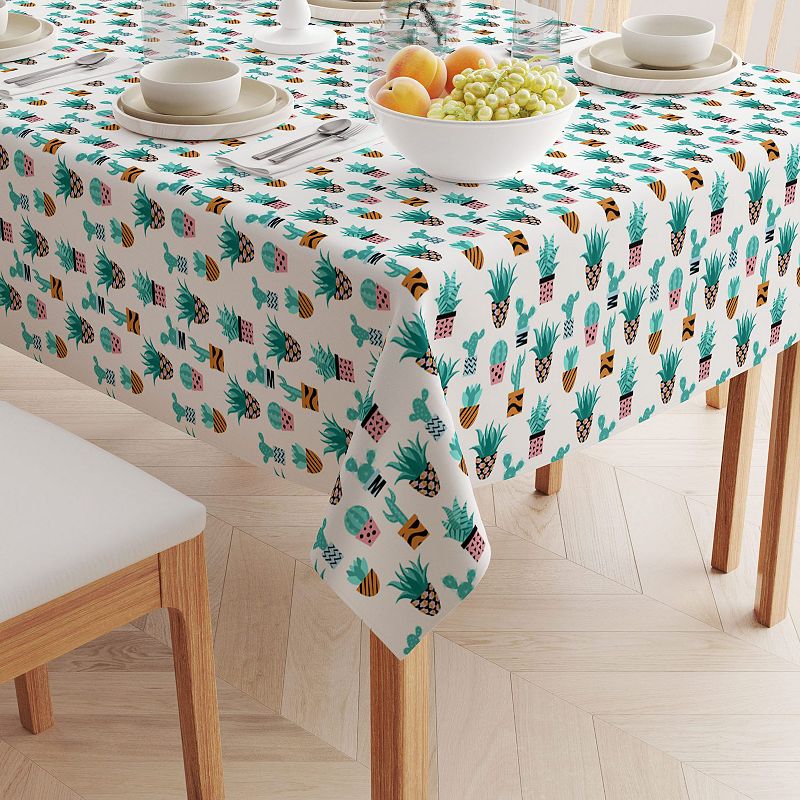 Square Tablecloth， 100% Cotton， 60x60， Cute Cactus Plants