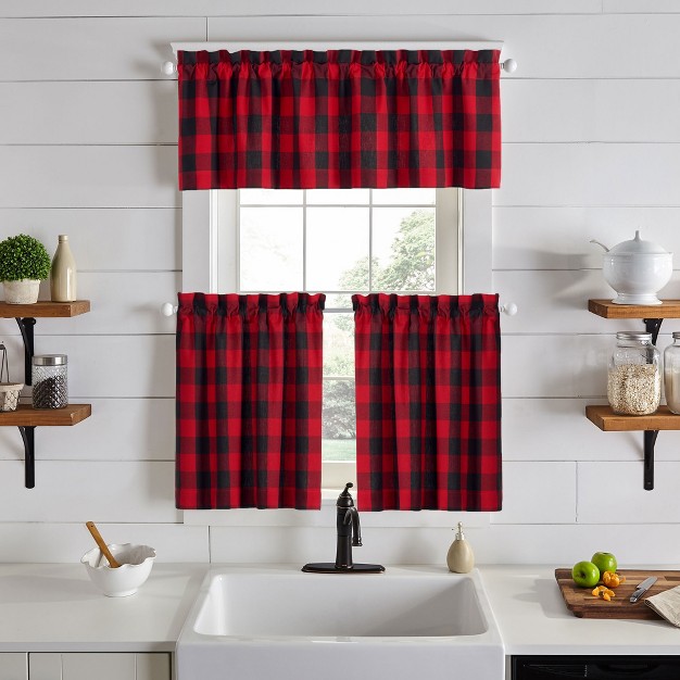 Farmhouse Red black Buffalo Check Kitchen Curtain Tiers amp Valance Set Elrene Home Fashions