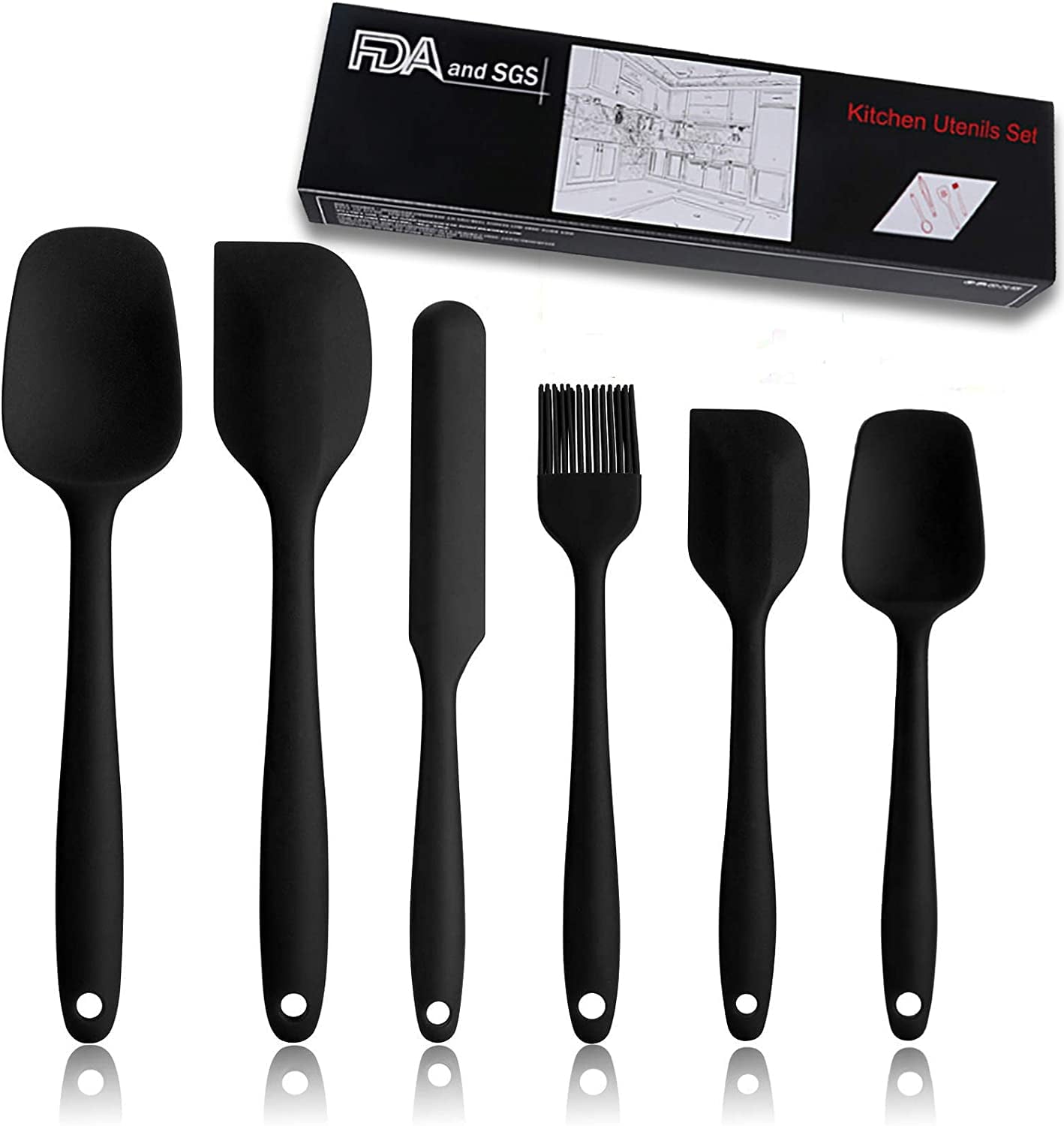 Silicone Spatula Set of 6 Mountdog Heat Resistant Spatula Kitchen Utensils for Cooking Nonstick Cookware Dishwasher Black