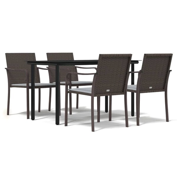 vidaXL Patio Dining Set Table and Chair with Cushions Poly Rattan and Steel