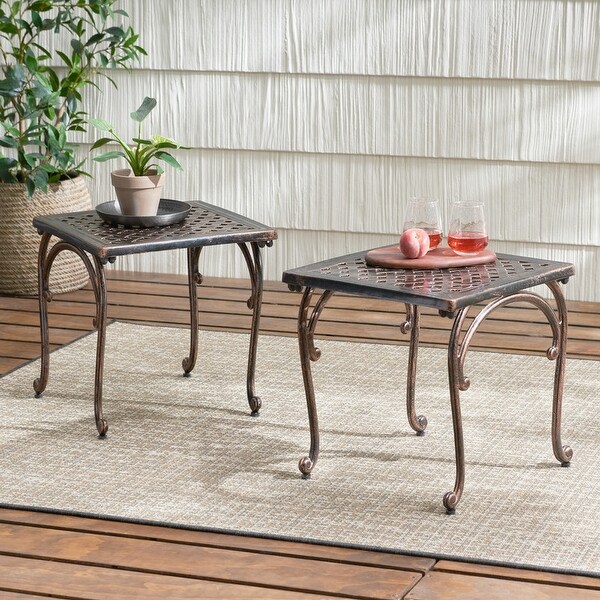 Outdoor garden terrace courtyard square side table，antique style outdoor coffee table made of fabric