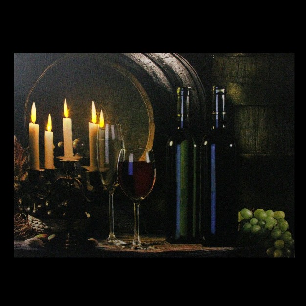 Led Lighted Flickering Wine And Candles Canvas Wall Art