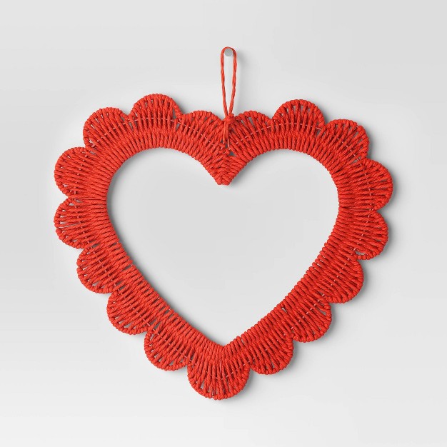 Artificial Woven Heart Wreath Red