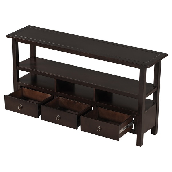 Solid Console Table Double-Storey Tabletop with 3 Drawers