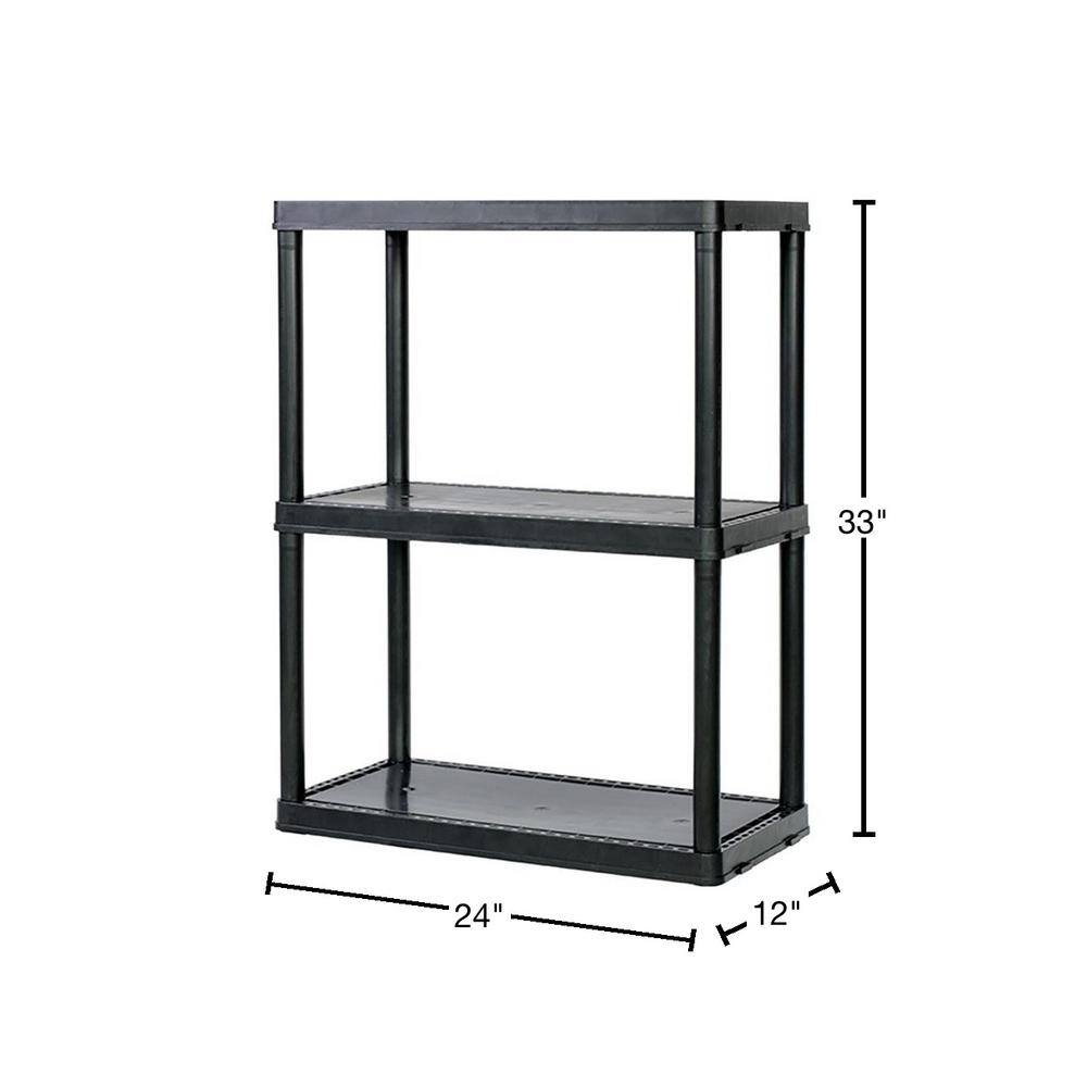 GRACIOUS LIVING Black 3-Tier Plastic Garage Storage Shelving Unit (24 in. W x 33 in. H x 12 in. D) 91019MAXIT-1C-54