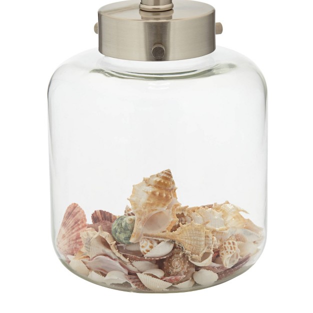 High Clear Glass Fillable Sea Shells Off White Linen Drum Shade For Bedroom Living Room Kids