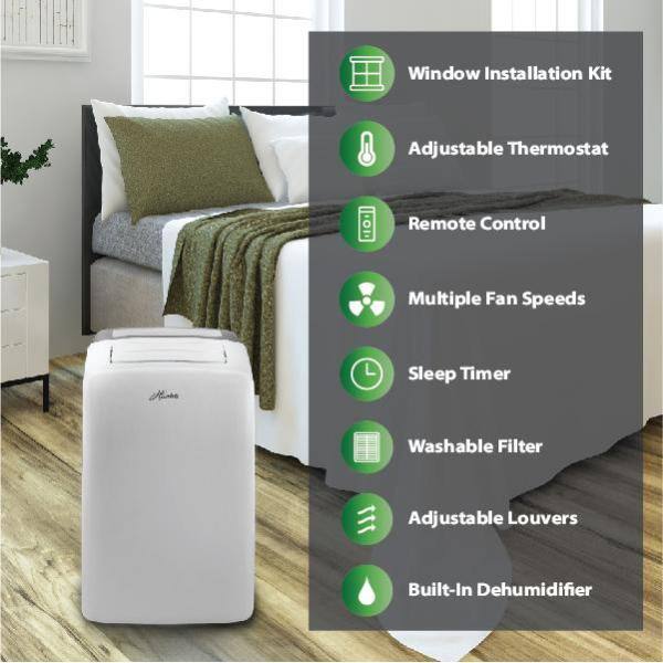 Hunter 10000 BTU 6500 BTU (DOE) Portable Air Conditioner in White with Dehumidifier and Remote Control HPAC-10C150