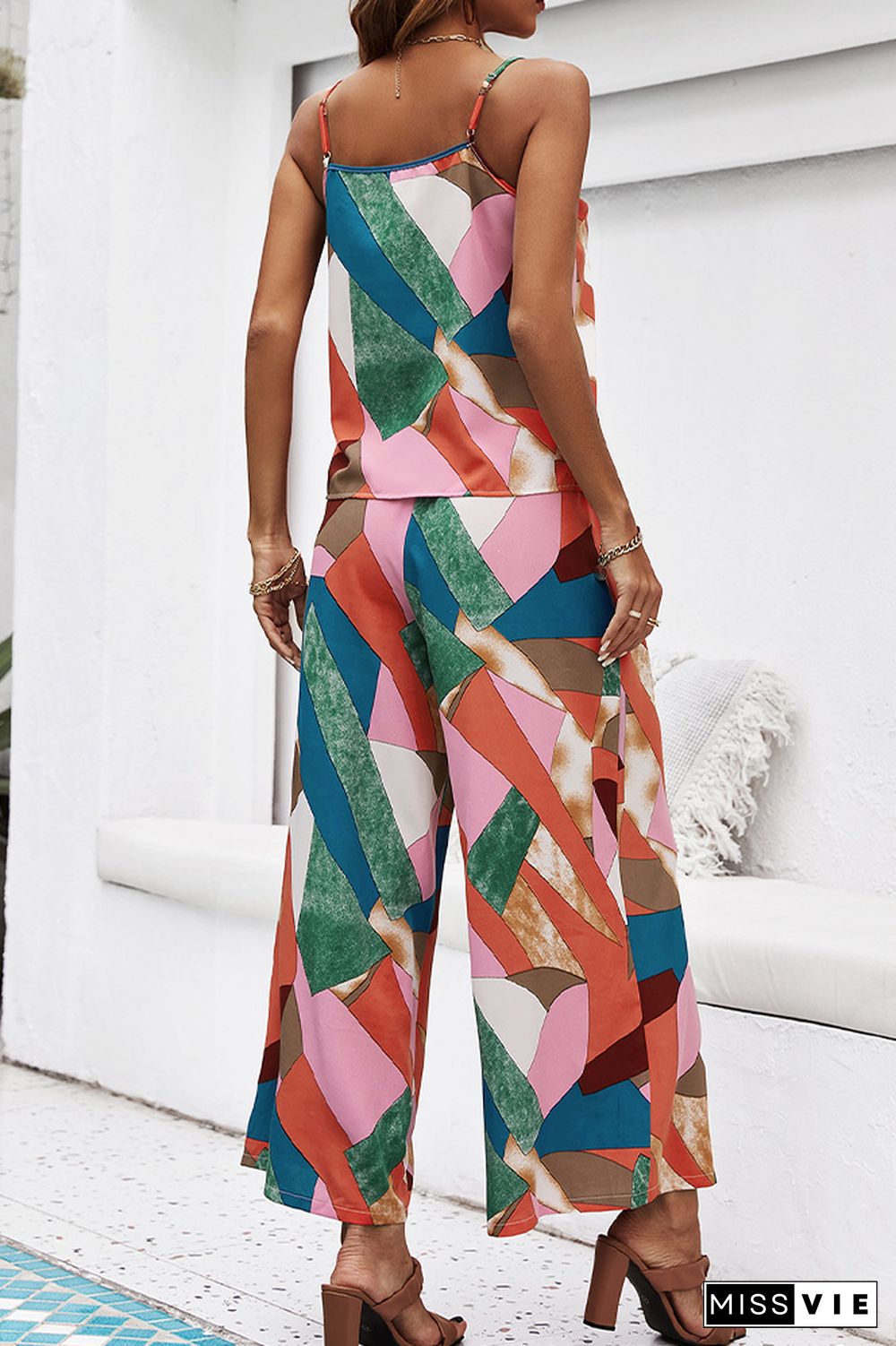 Printing Cami Top and Wide Leg Pants 2PCS Set