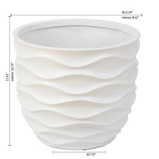 LuxenHome White Wavy Design MgO Fiberclay Planter WHPL264