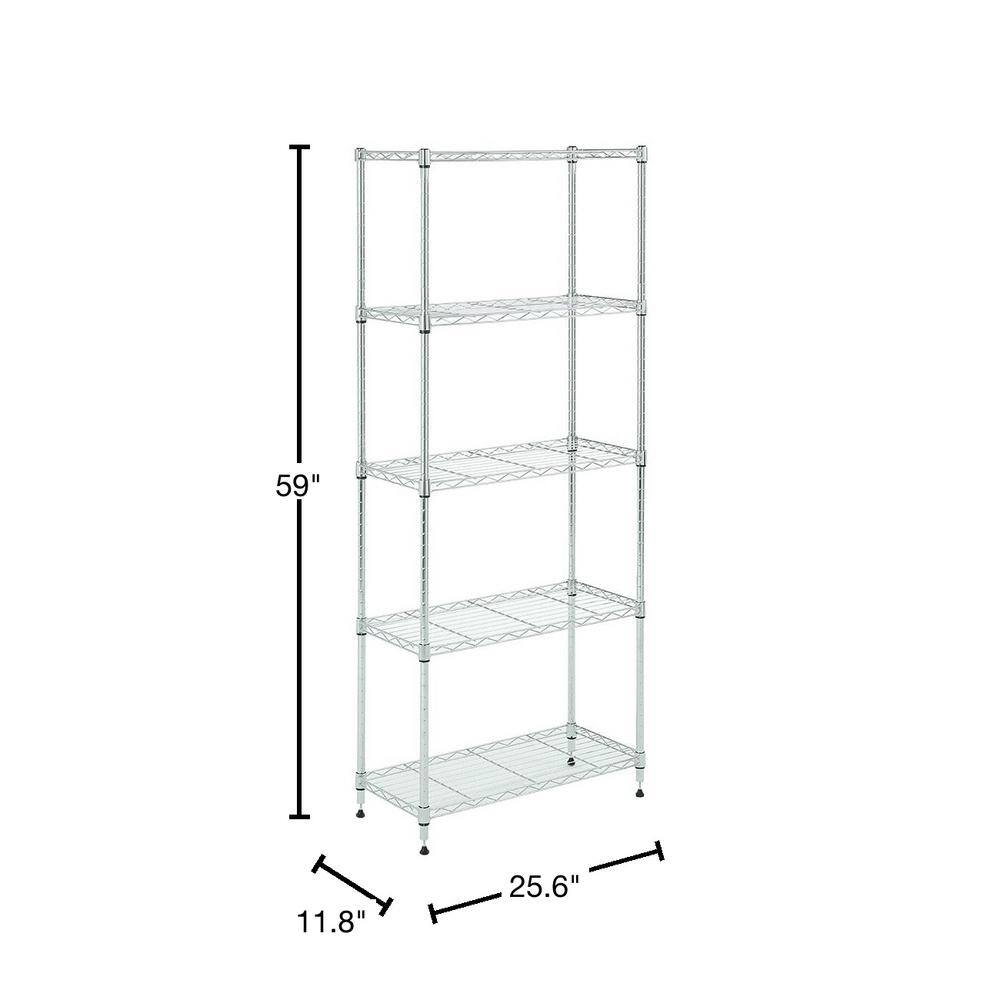 MZG Chrome 5-Tier Steel Shelving (11.8 in. x 25.6 in. x 59 in.) 3065150OAH501SG