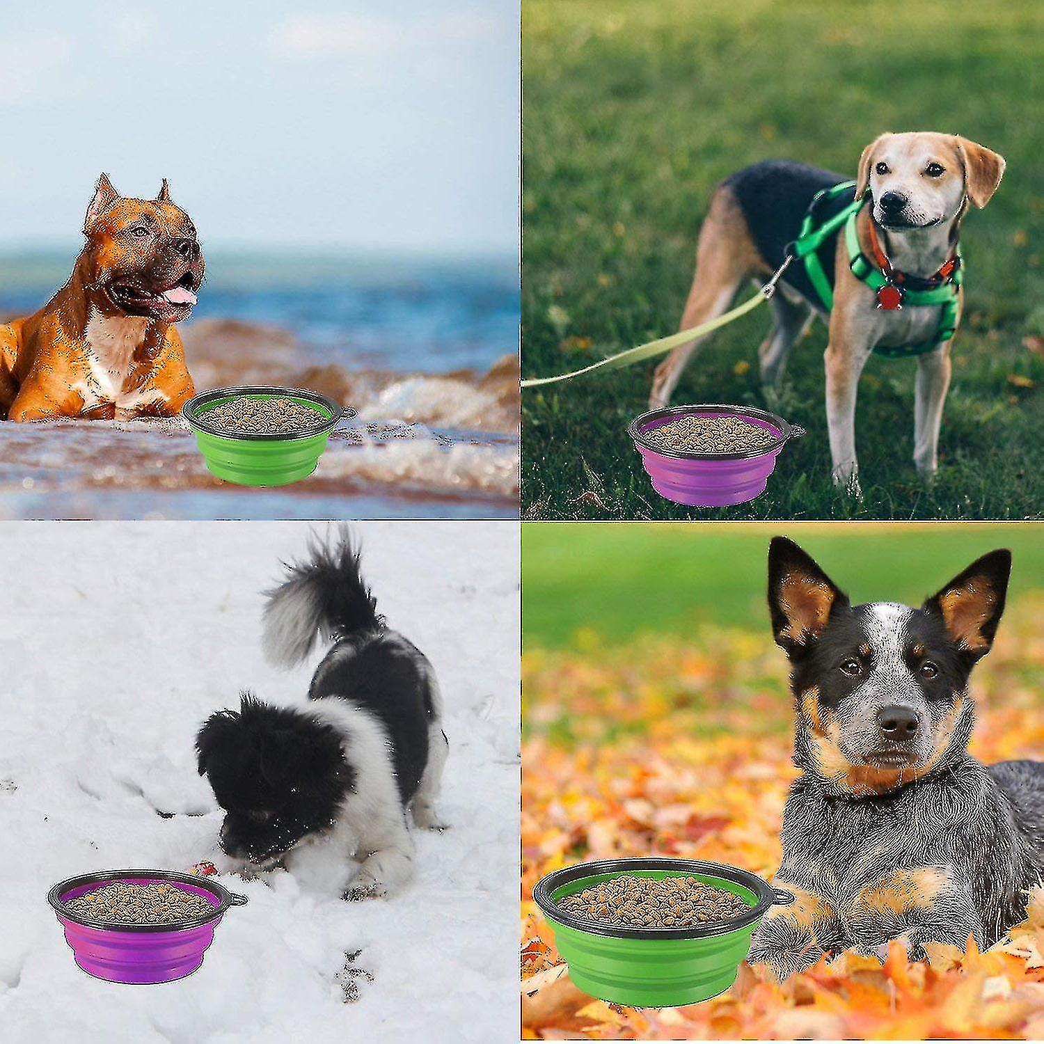 2 Piece Collapsible Dog Bowl With 2 Carabiners， Foldable Portable