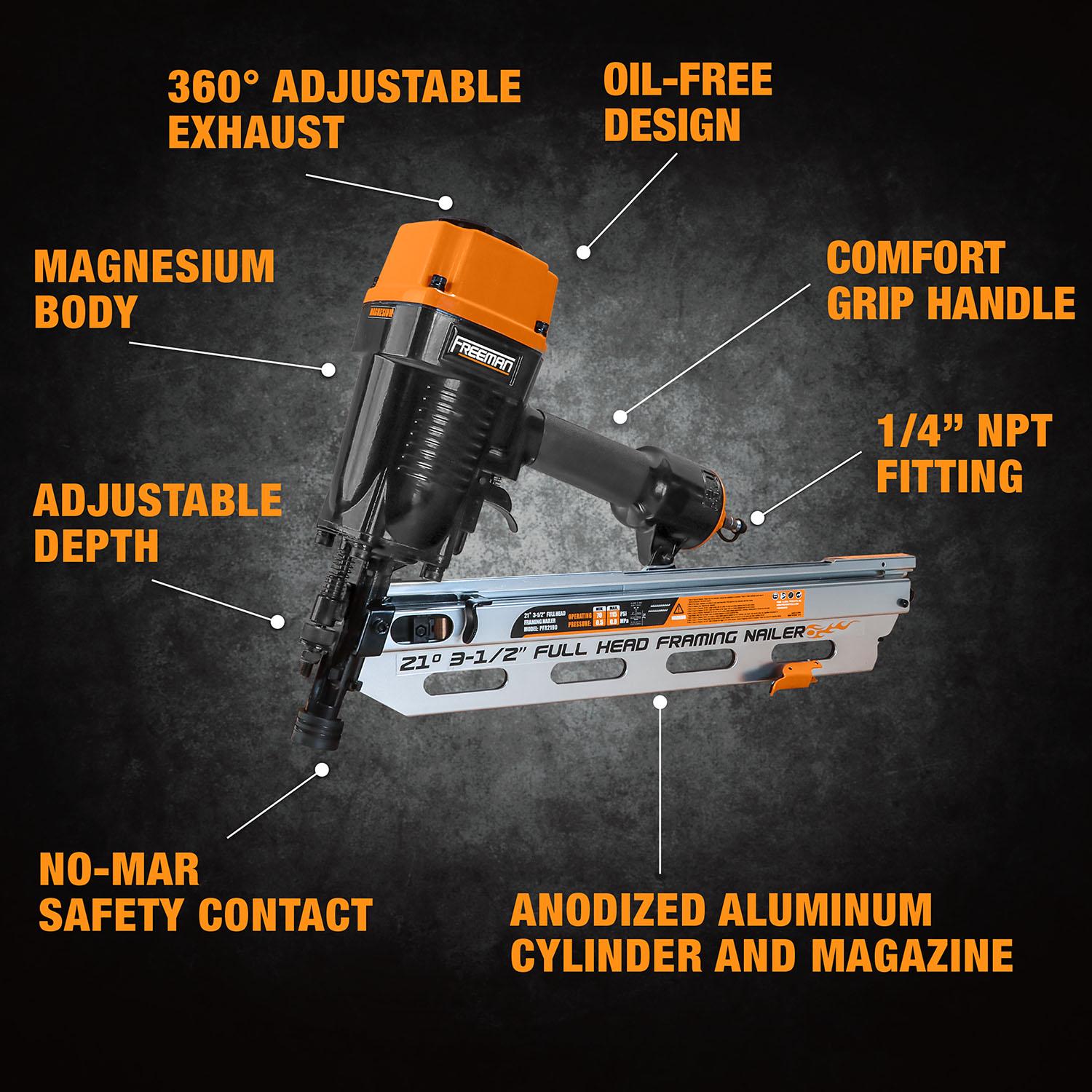 Freeman PFR2190 Pneumatic 21 Degree 3-1/2 Framing Nailer with Case