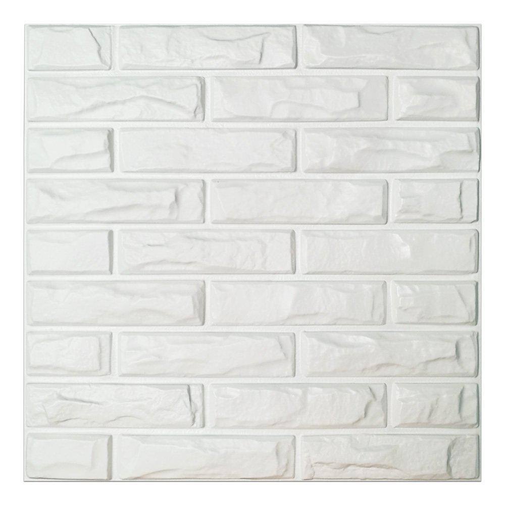 Art3dwallpanels 19.7 in. x 19.7 in. White PVC 3D Wall Panels Brick Wall Design (12-Pieces) A10hd039