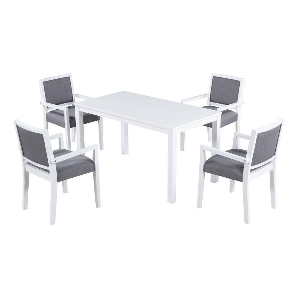 Dining Table Set with 4 Square Arms Dining Chairs for Restaurant Studio  Gray