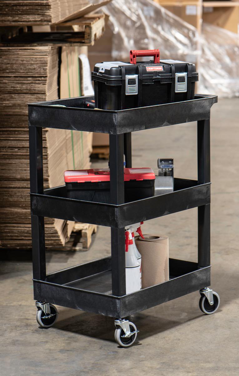 Luxor 24and#215;18， 3-Tub Shelf Utility Cart  Black