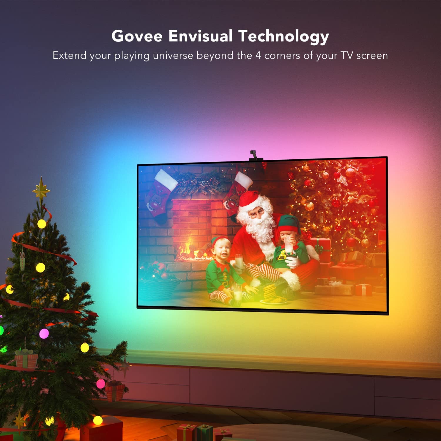 Govee Envisual TV LED Backlights with Camera， DreamView T1 RGBIC Wi-Fi TV Backlights for 55-65 inch TVs PC， Works with Alexa and Google Assistant， App Control， Music Sync TV Lights， Adapter， H6199