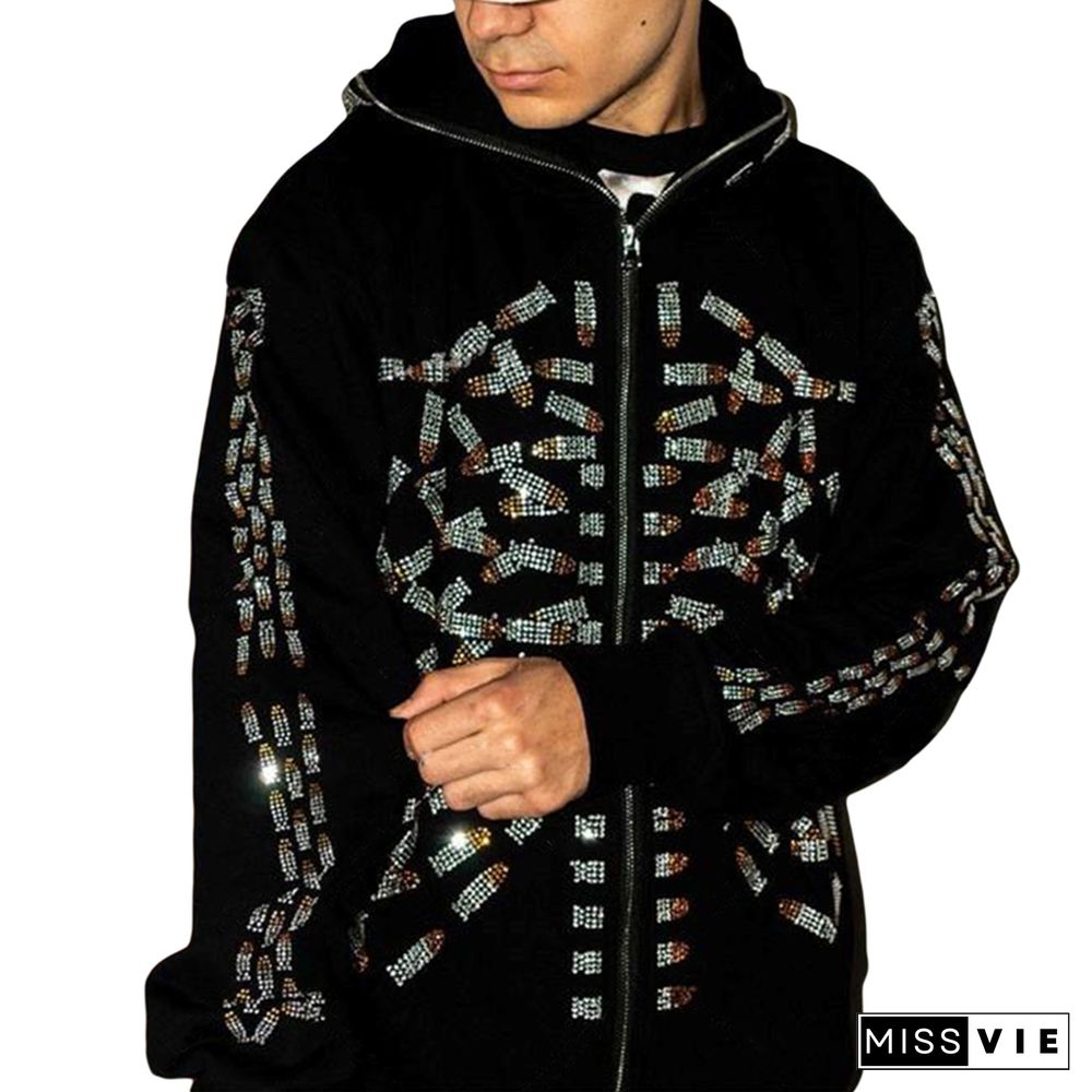 Gothic Coat Women Men Skull/ Spider Print Long Sleeve Hooded Jacket With Zipper Dark Academia Aesthetic Streetwear