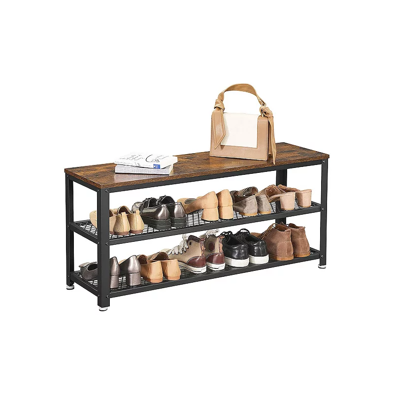 Rustic Brown 3-tier Shoe Storage Bench