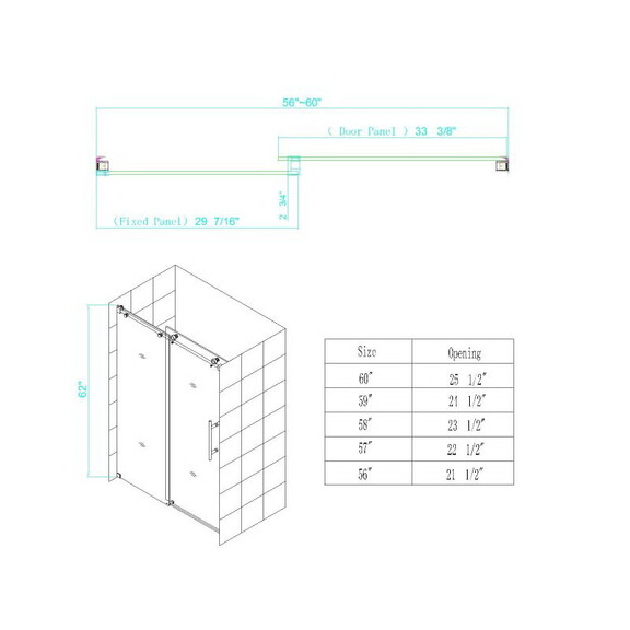 Brushed Nickel Glass Bathtub Doors 56 60 in. W x 6...